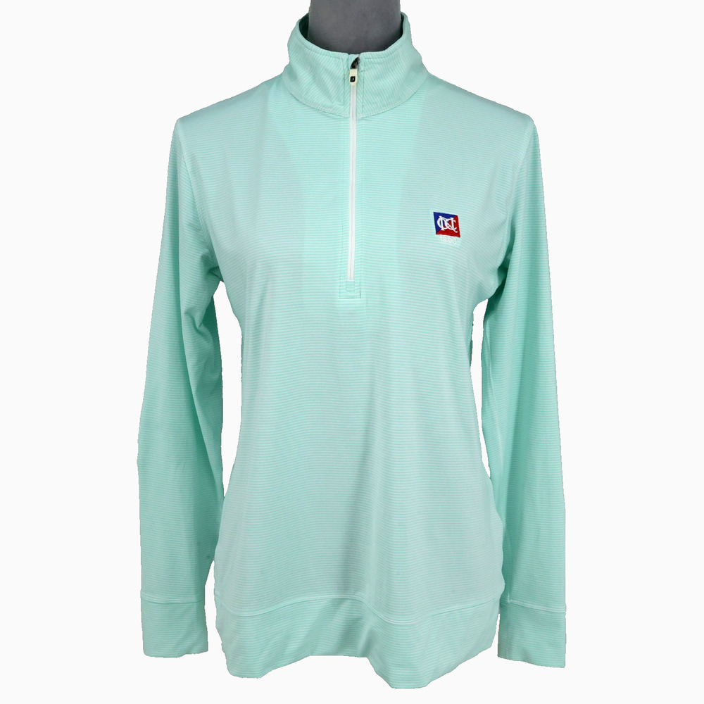 FootJoy Top Womens Medium Green Stripe Quarter Zip Stretch Knit Golf Tennis